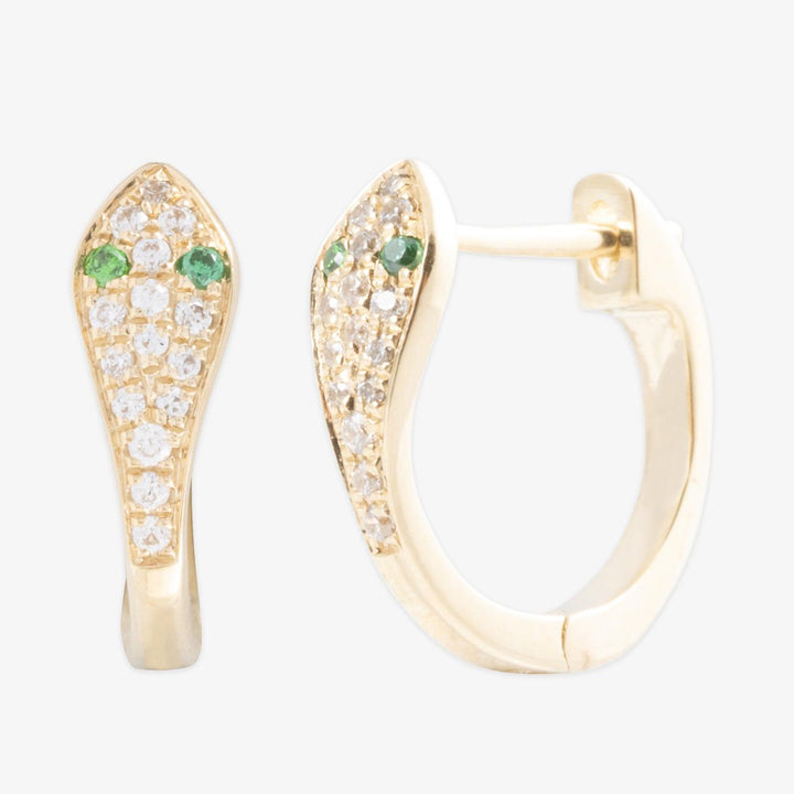 18 Karat Echtgold Diamanten Schlangen Ohrringe | 0.1ct SI H-I Diamanten & 0.04ct Smaragde